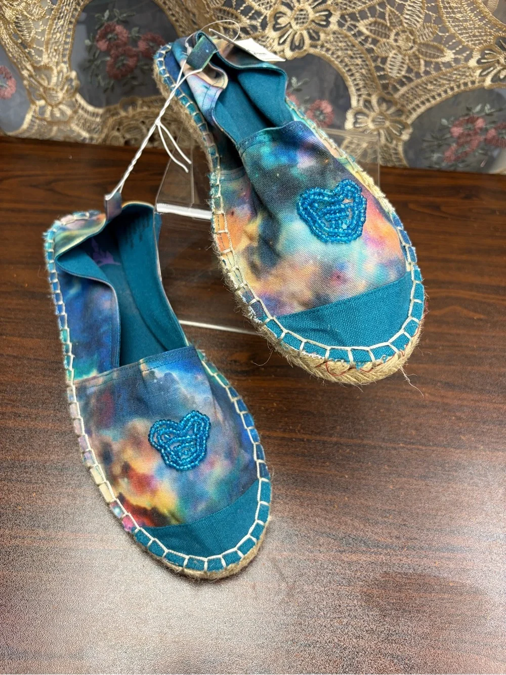 Disney Parks Colorful Tie-Dye Espadrille Flats with Beaded Mickey